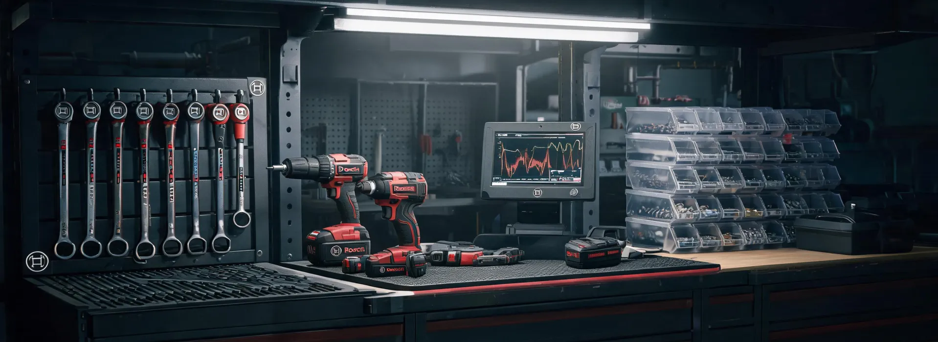 Bosch technical service bench with calibrated tools